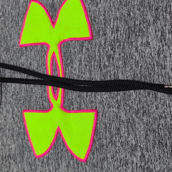 Under Armour Sweatshirt Heathered Gray Dri Fit Hoodie  Neon Green Logo Cold Gear - Picture 5 of 12